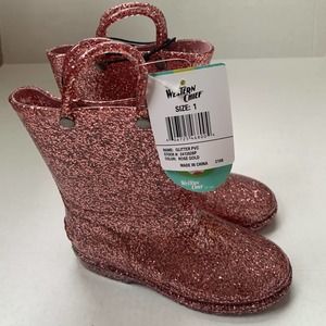 NEW Western Chief Pink Glitter Rain Boots size 1‎ little kid